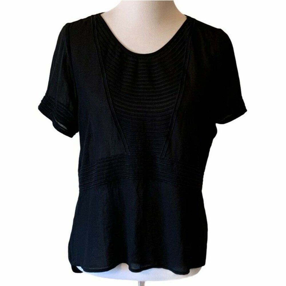 Renee C Womens Blouse Black Textured Short Sleeves
